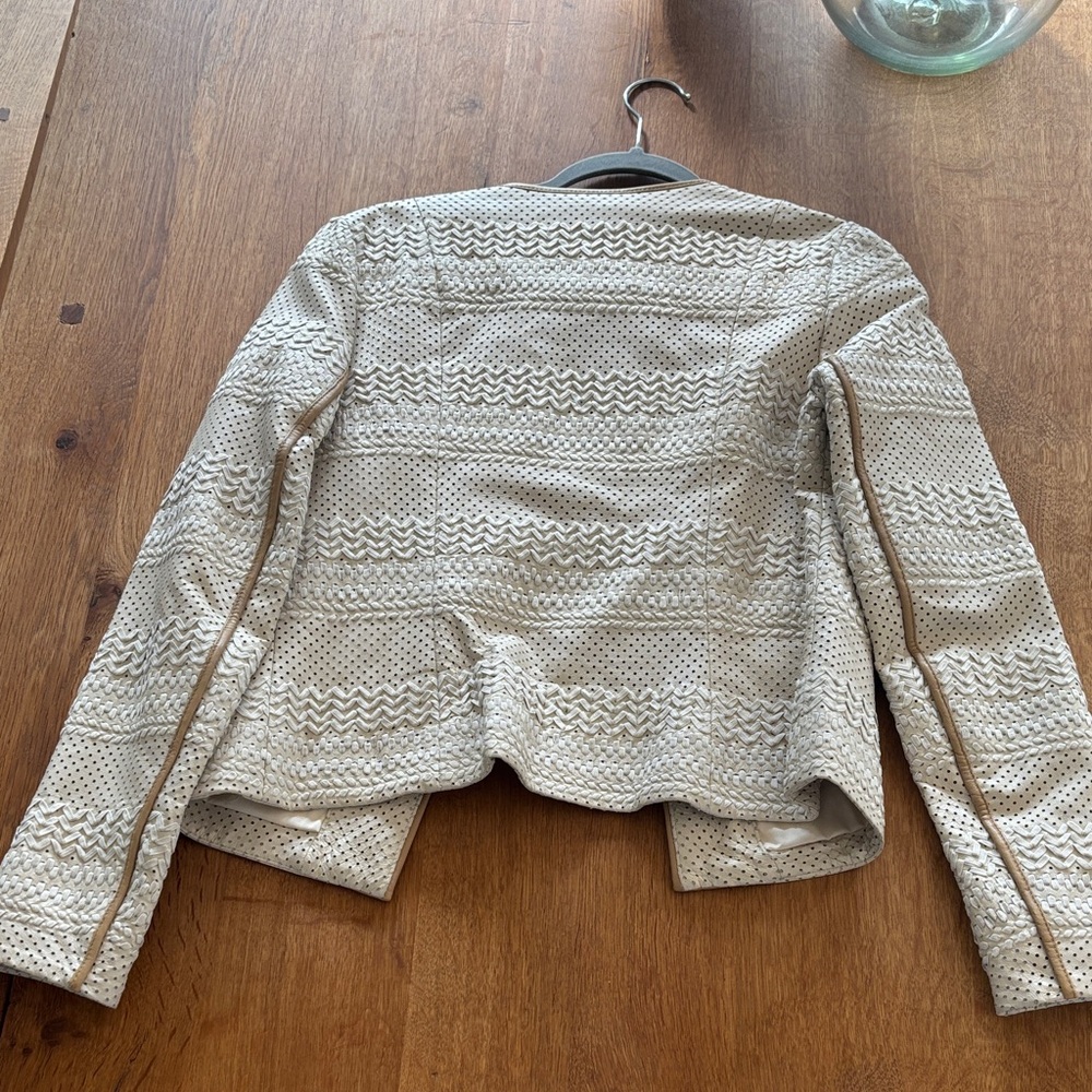 Tory Burch Cream and Tan Leather Jacket - Like New- US 04 - Picture 2 of 4